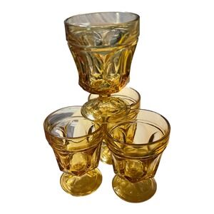 Vintage Anchor Hocking Glass Amber Honey Gold Fairfield Goblet Set of 4